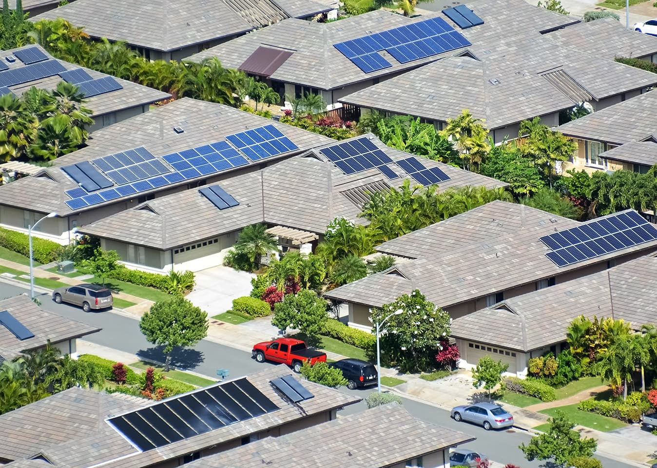 Solar panels on a residential rooftop